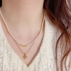 FANSYLI 레이어드 진주 목걸이 여성 더블 미니 진주 목걸이 큐빅 딸기 드롭 목걸이 체인 쇄골 목걸이 W2505M13