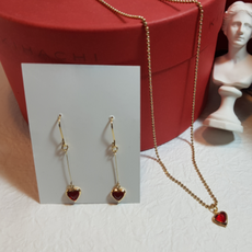 레드하트 목걸이 귀걸이 세트