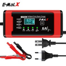 자동차 배터리 충전기 6A 12V 및 오토바이 장치 납산 수리 LCD 디스플레이, 03 Red US Plug, 01 CHINA