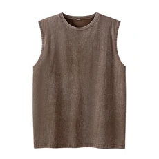 여름 남성용 워시드 코튼 탱크탑 머슬 짐 민소매 운동 티셔츠 러닝 비치 루즈 티