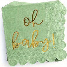 금박 칵테일 냅킨 종이 인쇄 세이지 그린 파티 축하 샤워 장식, 1개, 1개, 1. Oh Baby-Gold B. 100pcs