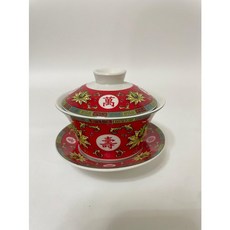 東昇瓷器餐具 萬壽無疆三件茶碗 紅 大款, 1個