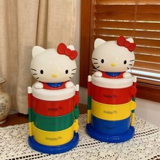 Hello Kitty 旋轉三層收納盒 桌面化妝品首飾整理盒, 1個裝, 可旋轉三層收納盒-1個裝, N/A