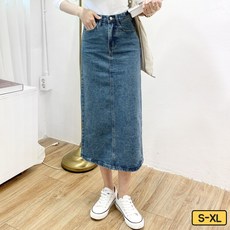 가비진 여성용 H라인 뒤트임 데님 롱 스커트 청치마 빅사이즈까지