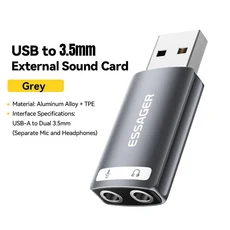 Essager USB 사운드 카드 외부 미니 3.5mm 인터페이스 스테레오 오디오 어댑터 PS4 Swittch 노트북 헤드셋, 01 USB A to Dual 3.5mm