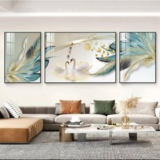 풍경화 금전수 백조 특대형 황금사슴 돈들어오는 행운, C, 30x50+70x50+30x50 약 2 2m, 3D 크리스털 다이아몬드 그림 초투명 유광