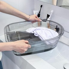 洗衣盆帶搓衣板 一體式家用特大號嬰兒家用學生宿舍洗腳盆 搓衣盆生活用品家居日用好物小紅書同款居家日用品, 透明色洗衣盆（贈掛鉤_手套）,22l, 1個
