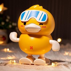 萌趣卡通跳跳鴨滑雪墨鏡小黃鴨兒童上鍊發條玩具, 1個, 黃色