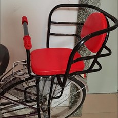 【臺灣出貨 】自行車兒童加厚粗後座椅電動車後置寶寶椅安全椅大護欄電車坐架椅, 加厚單扶手紅送安全帶 自行車款