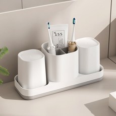 고급형 양치컵 치솔거치대 세트H482, 1세트, 흰색