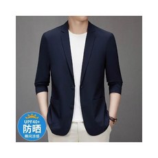 夏季薄款商務休閒西裝外套 寬鬆透氣彈力 純色免燙防皺
