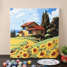 스토리원 U-ALAC-115 풍수지리 인테리어 해바라기 DIY 그리기 피포 페인팅 세트, 1세트, 구름집 20*20cm