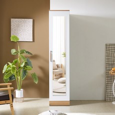 솜씨방가구 라온 친환경 E0 400 거울 틈새옷장(이단봉형), 오크화이트