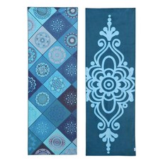 Yukiesue 이중 프린트 요가 매트 타월 - 핫 요가 필라테스 해변 및 일반 피트니스용 미끄럼 방지 기술이 적용된 흡수성 방지 빠른 건조 극세사 다크 블루 15805, Yukiesue 이중 프린트 요가 매트 타월 - 핫 요