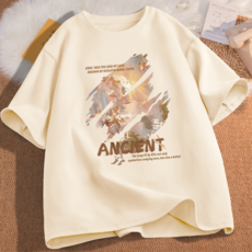 復古油畫印花純棉短袖T恤 女款休閒舒適半袖上衣