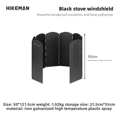 HIKEMAN 아웃도어 블랙 대형 방풍막 캠핑 BBQ 아연 도금판 열 집중 캠프파이어 스토브 접이식 조리기구, 02 Black L