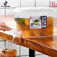 guazi-615 여름 필수 대용량 냉수 주전자 수도꼭지 내장 고온 견디며 냉장고에 넣어 보관하는 음료수 통 (하네르 유한회사 Co. Ltd.), 1개, 투명 색상, 3.5L
