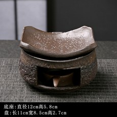 侘寂風手作粗陶溫茶爐 日式燭火香氛爐, 瓦片+石紋圓形底座
