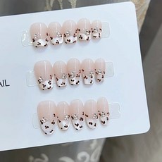 DFMEI 奈姿 純手工光療穿戴美甲高端貓眼系列成品重複使用美甲貼片, 1個, 1g, 俏皮豹紋 中橢圓:中號 m