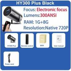 DITONG HY300 Plus 프로젝터 안드로이드 4K 1280*720P 듀얼 Wifi 300ANSI 비디오 시네마 야외 휴대용 홈 hd led Pro Projetor, Plus Black, AU 플러그