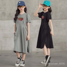 新款女童連衣裙2023韓版夏季中大童洋氣長裙休閒收腰兒童裝裙子潮 85SM