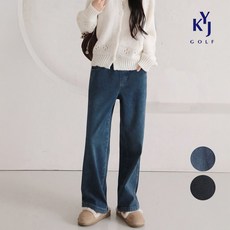 [김영주골프] 겨울 기모 샌드워싱 스판 일자 여성 밴딩 와이드 청바지 DPWLJN99