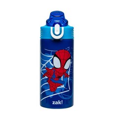 해외 잭디자인 Zak Designs 마블 스파이더맨 세이지 물병 학교 또는 여행용 414ml14온스 스테인리스 스틸 빨대 손잡이 및 누출 팝업 커버 스파이더와 그의 놀라운 친구, .0011.Spidey and His Amazing F
