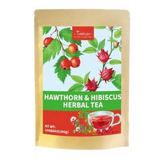 TeeLux Hawthorn 히비스커스 티백 타르트 프루티 리프레싱 블렌드 꽃이 든 호손 베리 카페인 프리 100개 핫 또는 아이스