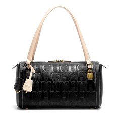 C-H 여성용 보스턴 백 가을 겨울 레터 디자인 텍스처 숄더백, 검정색