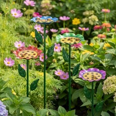 Dreamysoul 4팩 꿀벌 급수대 정원 마당용 꽃 디자인의 다채로운 금속 목욕105047, Colorful-a