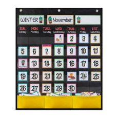 89장 카드가 포함된 월간 달력 포켓 차트 20.07x23.62인치 Kid Calendar Learning과 호환되는 달력 포켓 차트입니다, 1개, 검은, 흑색의
