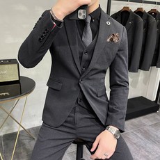 수트 정장세트 남성 정장 남자 세미 캐주얼 셋업 수트 하객룩 면접 결혼식 3랙 3피스코트+조끼+바지 양복