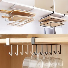 S2B2 무타공 걸이식 다용도 선반행거 도마걸이 2종세트, 블랙세트