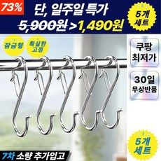 플랜하우 5P 잠금형 스텐 S자 고리 후크 걸이, 5개, 실버 5개, 실버
