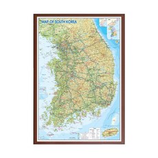 영문판 우리나라지도 MAP OF SOUTH KOREA 소형 일반액자형 브라운 높낮이별 색상구분 대한민국지도 남한 지리 지세 지형