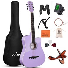 ADM 포크 기타 38인치 글로시 컷어웨이 스타터 세트 입문자용, 보라색, 1개