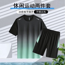 夏季男士速乾運動套裝，輕薄透氣跑步健身籃球訓練服，短袖T恤短褲套裝