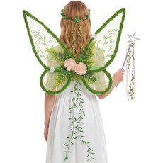 YKW Fairy Wings 성인 여성 스파클 나비 날개 코스튬 할로윈 드레스 업 파티 선물 엔젤 판타지 코스프레 (그린(핑크), 초록색