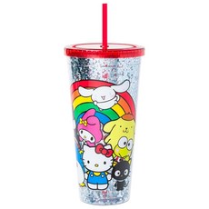 Silver Buffalo Sanrio 헬로 키티와 친구들 마이 멜로디 딸기 도넛과 밀크쉐이크 패턴 플라스틱 콜드 컵 뚜껑과 빨대 포함 591.5ml(20온스) 151963, Hello Kitty and Friends (Big)