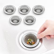 온스테이 스텐 배수구망 5cm 싱크대 세면대 원형 거름망 음식물 머리카락 걸름망, 5개, 실버