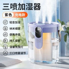 家用輕音臥室三噴口加濕器, 1個, 紫色【三噴口】USB充插兩用-溫馨小夜燈