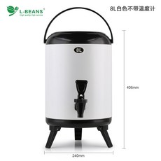 스테인레스 스틸 밀크티 절연 버킷 상업용 대용량 콜드 더블 레이어 두유 음료 온도계 차 음료 절연 버킷, 8L 화이트