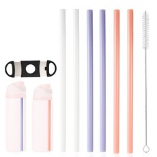 Owala FreeSip 680.4g(24온스) 946.4ml(32온스) 교체용 빨대 6개 3가지 색상 퍼플 핑크 재사용 가능한 플라스틱 빨대 클리닝 클리너 클린 브러시 및, White, light purple, pink
