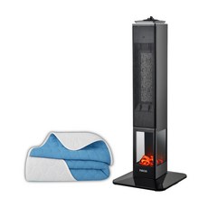 TECO塔式火焰暖風機，模擬火焰，快速加熱，多重安全保護，時尚設計, 黑色, XYFYN3008CBB+B02