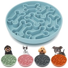 AXEFUN 실리콘 슬로우 피더 강아지 그릇 - 그린 뼈 패턴 | 부유 방지 빠른 식사 방지를 위한 식품 등급 미끄럼 방지 접시 19.1 x 3.8cm(7.5 1.5인치), 하늘색