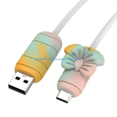 2쌍의 실용적 유연한 전화 가드 실리콘 케이블 프로텍터 다양한 질감, 01 USB C to USB C, 01 빠른  Mainland