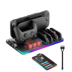 Transnovo 多功能 Switch 2 充電收納底座，Joy-Con Pro Controller 充電器，帶散熱風扇 RGB 燈效, 黑, 1套, NS2-CG04