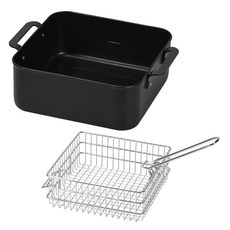 진주 금속 철제 정사각형 튀김 냄비 20×20cm 각형 플라이어 포함 수납 소형 IH 대응 HC-1329, 1개, 상세페이지 참조, 1cm