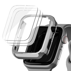 아이메이드잇 애플워치 풀커버 자가복원 액정 보호필름 3p + 하드커버 케이스, 실버, 1개