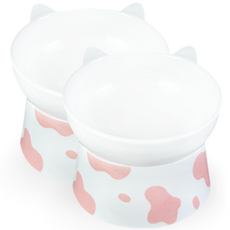 MONAGIO 寵物貓狗斑點陶瓷餐具2件組, 1套, 粉紅色